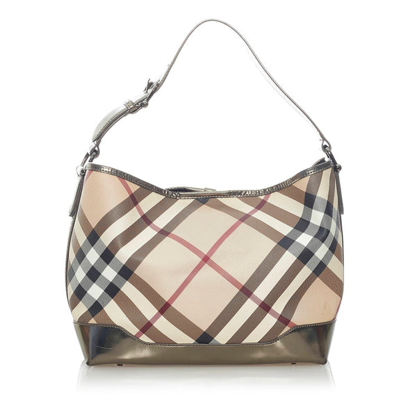 バーバリー ノバチェック ワンショルダー ベージュ メタリックゴールド PVC レザー レディース BURBERRY 【中古】