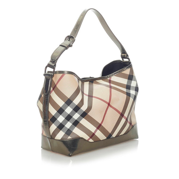 バーバリー ノバチェック ワンショルダー ベージュ メタリックゴールド PVC レザー レディース BURBERRY 【中古】