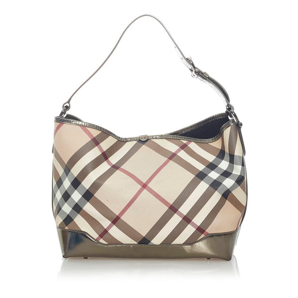 バーバリー ノバチェック ワンショルダー ベージュ メタリックゴールド PVC レザー レディース BURBERRY 【中古】
