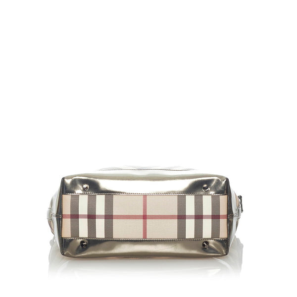 バーバリー ノバチェック ワンショルダー ベージュ メタリックゴールド PVC レザー レディース BURBERRY 【中古】