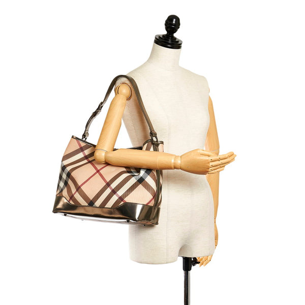バーバリー ノバチェック ワンショルダー ベージュ メタリックゴールド PVC レザー レディース BURBERRY 【中古】