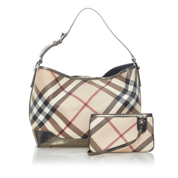 バーバリー ノバチェック ワンショルダー ベージュ メタリックゴールド PVC レザー レディース BURBERRY 【中古】