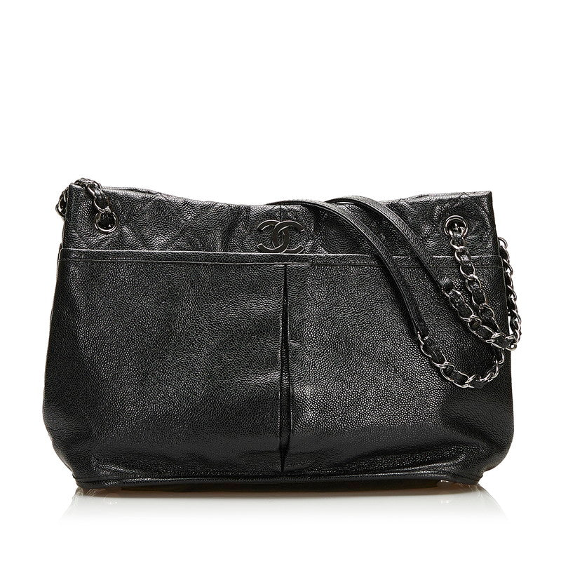 シャネル ココマーク チェーン ショルダーバッグ トートバッグ ブラック シルバー キャビアスキン レディース CHANEL 【中古】