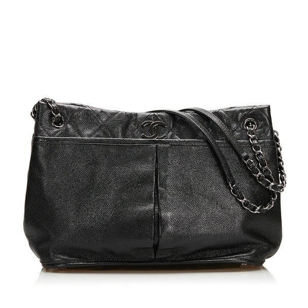 シャネル ココマーク チェーン ショルダーバッグ トートバッグ ブラック シルバー キャビアスキン レディース CHANEL 【中古】