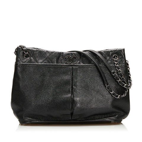 シャネル ココマーク チェーン ショルダーバッグ トートバッグ ブラック シルバー キャビアスキン レディース CHANEL 【中古】