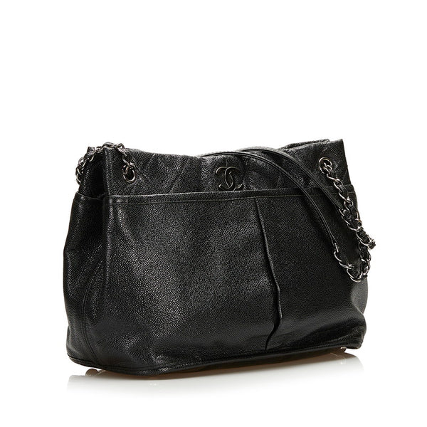 シャネル ココマーク チェーン ショルダーバッグ トートバッグ ブラック シルバー キャビアスキン レディース CHANEL 【中古】