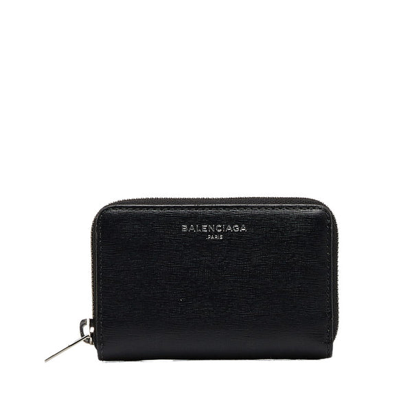 バレンシアガ ロゴ ラウンドファスナー コインケース コインパース 小銭入れ 452503 ブラック レザー レディース BALENCIAGA 【中古】