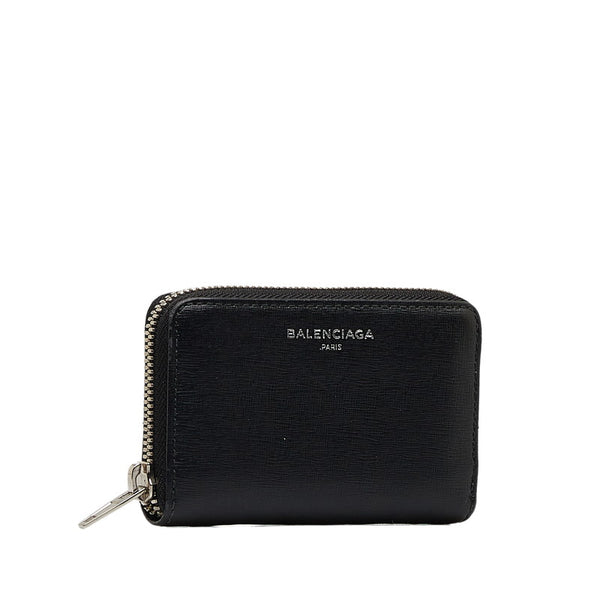 バレンシアガ ロゴ ラウンドファスナー コインケース コインパース 小銭入れ 452503 ブラック レザー レディース BALENCIAGA 【中古】