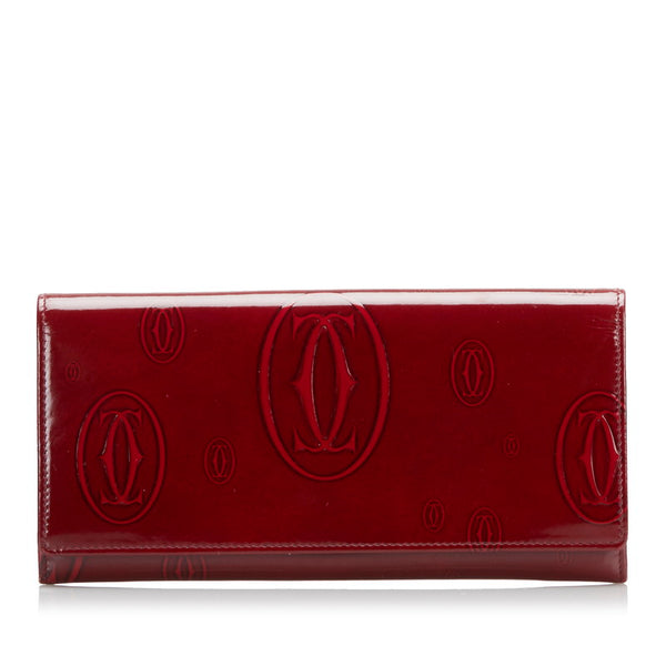 カルティエ ハッピーバースデー 長財布 ボルドー エナメル メンズ CARTIER 【中古】