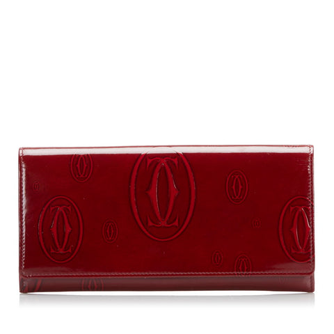 カルティエ ハッピーバースデー 長財布 ボルドー エナメル メンズ CARTIER 【中古】