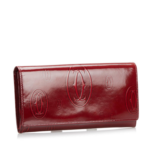 カルティエ ハッピーバースデー 長財布 ボルドー エナメル メンズ CARTIER 【中古】