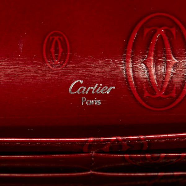 カルティエ ハッピーバースデー 長財布 ボルドー エナメル メンズ CARTIER 【中古】