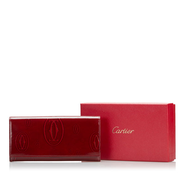 カルティエ ハッピーバースデー 長財布 ボルドー エナメル メンズ CARTIER 【中古】