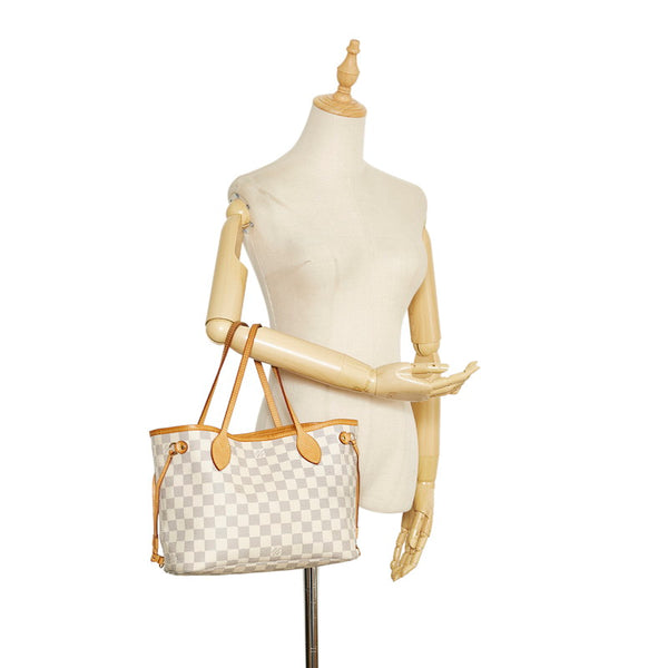ルイ ヴィトン ダミエ アズール ネヴァーフルPM トートバッグ ショルダーバッグ N51110 ホワイト PVC レザー レディース LOUIS VUITTON 【中古】