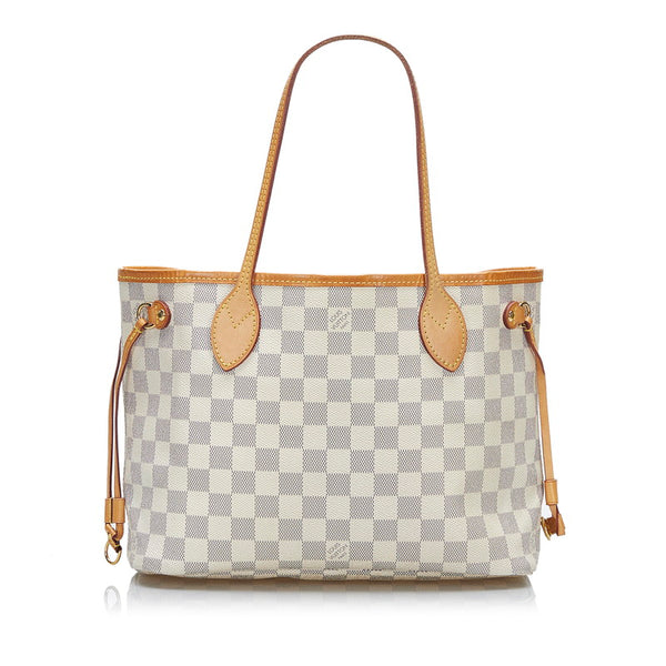 ルイ ヴィトン ダミエ アズール ネヴァーフルPM トートバッグ ショルダーバッグ N51110 ホワイト PVC レザー レディース LOUIS VUITTON 【中古】