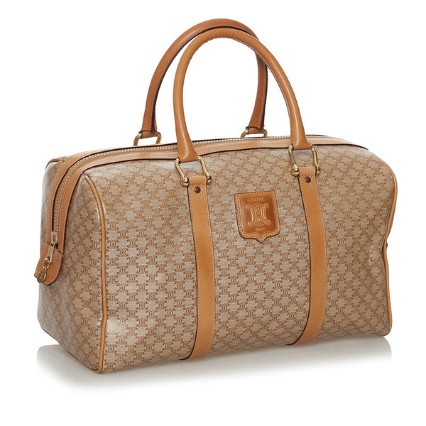 セリーヌ マカダム ミニ ボストンバッグ ハンドバッグ ベージュ PVC レザー レディース CELINE 【中古】