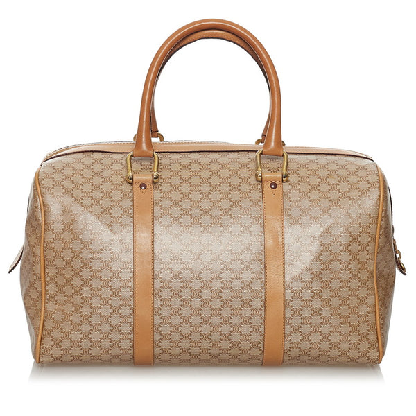 セリーヌ マカダム ミニ ボストンバッグ ハンドバッグ ベージュ PVC レザー レディース CELINE 【中古】