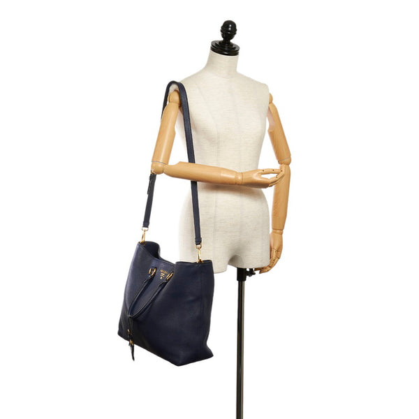プラダ ネイビー レザー トートバッグ ショルダーバッグ 2WAY レディース PRADA 【中古】
