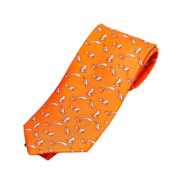 エルメス オレンジ シルク ネクタイ メンズ HERMES 【中古】