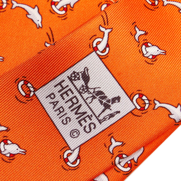 エルメス オレンジ シルク ネクタイ メンズ HERMES 【中古】