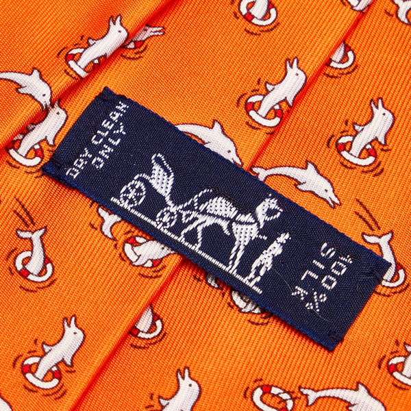 エルメス オレンジ シルク ネクタイ メンズ HERMES 【中古】