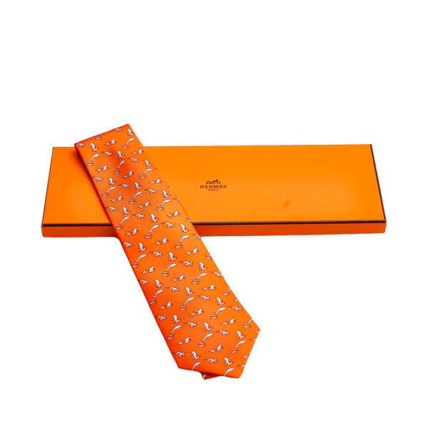 エルメス オレンジ シルク ネクタイ メンズ HERMES 【中古】