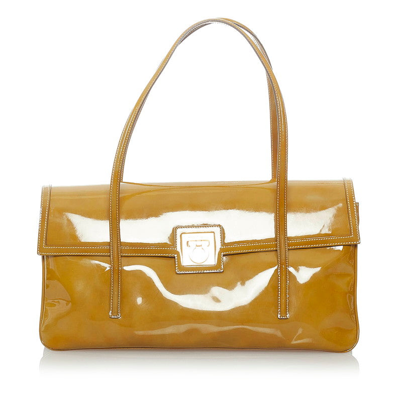 サルヴァトーレフェラガモ ガンチーニ ハンドバッグ AB-21 2804 マスタード イエロー エナメル レディース Salvatore Ferragamo 【中古】