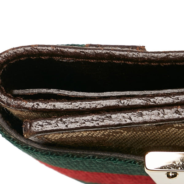 グッチ シェリー キーケース 181673 ブラウン グリーン レッド キャンバス レザー レディース GUCCI 【中古】