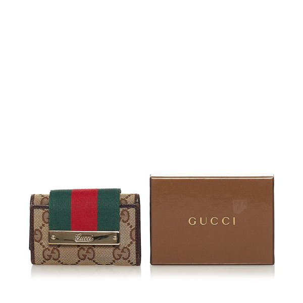 グッチ シェリー キーケース 181673 ブラウン グリーン レッド キャンバス レザー レディース GUCCI 【中古】