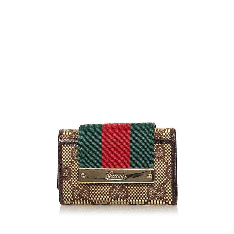 グッチ シェリー キーケース 181673 ブラウン グリーン レッド キャンバス レザー レディース GUCCI 【中古】