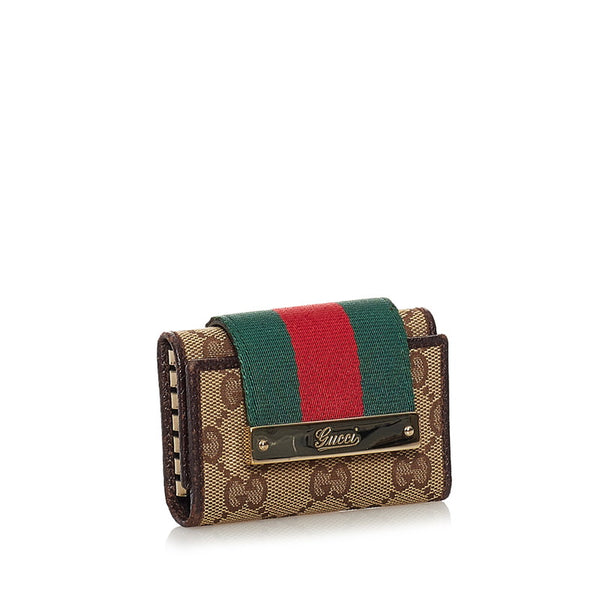 グッチ シェリー キーケース 181673 ブラウン グリーン レッド キャンバス レザー レディース GUCCI 【中古】
