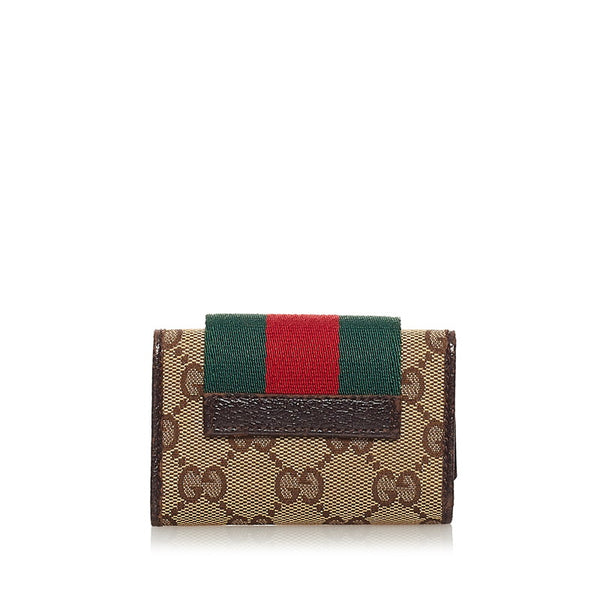 グッチ シェリー キーケース 181673 ブラウン グリーン レッド キャンバス レザー レディース GUCCI 【中古】