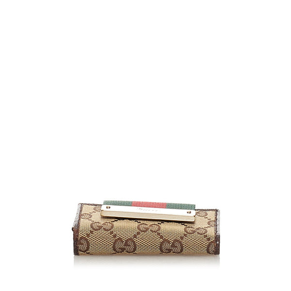グッチ シェリー キーケース 181673 ブラウン グリーン レッド キャンバス レザー レディース GUCCI 【中古】