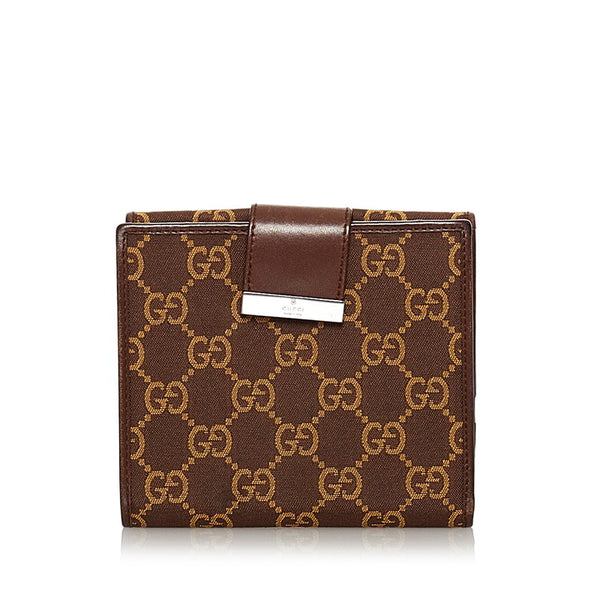 グッチ GGキャンバス 035 3661 ブラウン キャンバス レザー 二つ折り財布 レディース GUCCI 【中古】