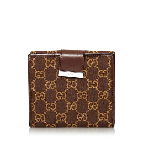 グッチ GGキャンバス 035 3661 ブラウン キャンバス レザー 二つ折り財布 レディース GUCCI 【中古】