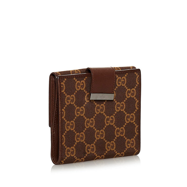 グッチ GGキャンバス 035 3661 ブラウン キャンバス レザー 二つ折り財布 レディース GUCCI 【中古】