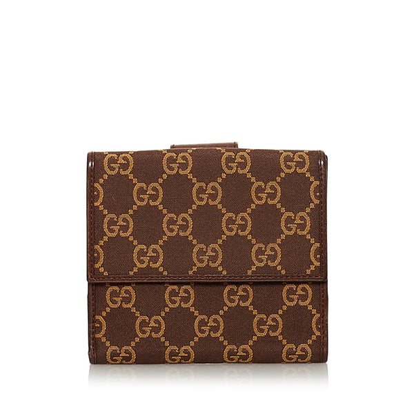 グッチ GGキャンバス 035 3661 ブラウン キャンバス レザー 二つ折り財布 レディース GUCCI 【中古】