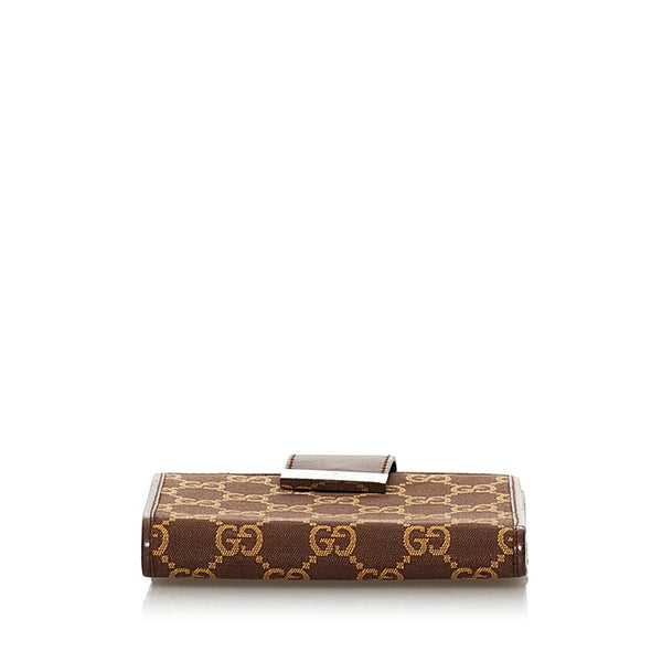 グッチ GGキャンバス 035 3661 ブラウン キャンバス レザー 二つ折り財布 レディース GUCCI 【中古】