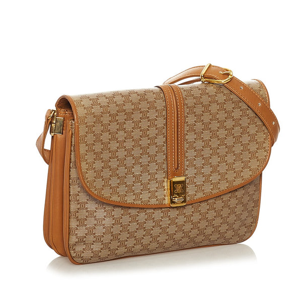 セリーヌ マカダム 斜め掛け ショルダーバッグ  ベージュ ブラウン PVC レザー レディース CELINE 【中古】
