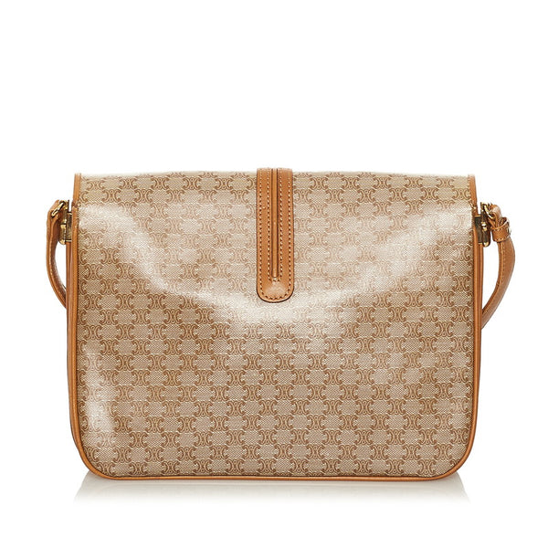 セリーヌ マカダム 斜め掛け ショルダーバッグ  ベージュ ブラウン PVC レザー レディース CELINE 【中古】