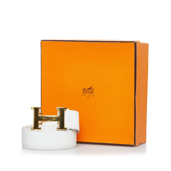 エルメス コンスタンス Hベルト ベルト ホワイト ゴールド レザー レディース HERMES 【中古】