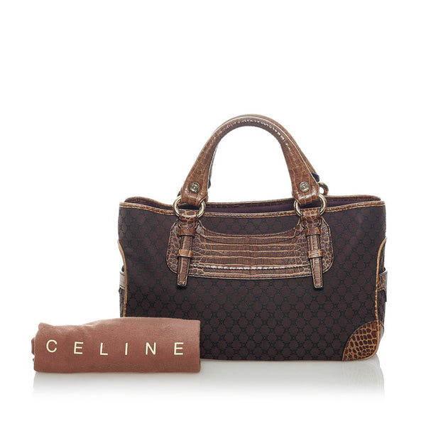 セリーヌ マカダム クロコ型押し ハンドバッグ ブラウン キャンバス レザー レディース CELINE 【中古】