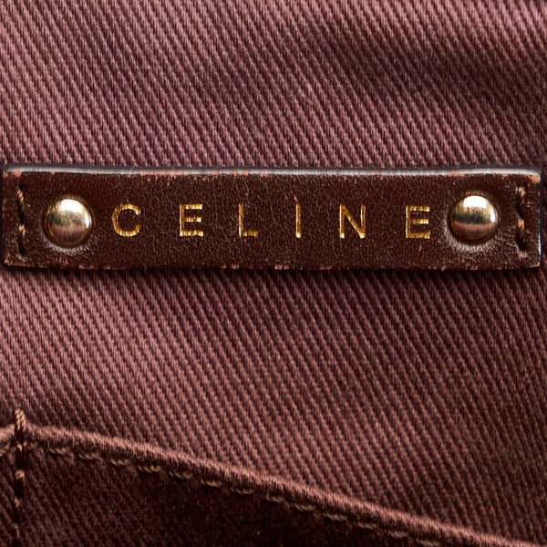 セリーヌ マカダム クロコ型押し ハンドバッグ ブラウン キャンバス レザー レディース CELINE 【中古】