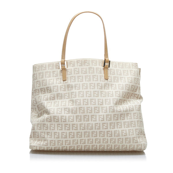 フェンディ ズッカ ハンドバッグ トートバッグ 8BH133 ベージュ キャンバス レザー レディース FENDI 【中古】