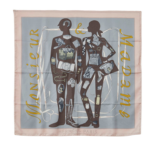 エルメス カレ90 MONSIEUR ＆ MADAME ムッシュ＆マダム スカーフ ピンク マルチカラー シルク レディース HERMES 【中古】