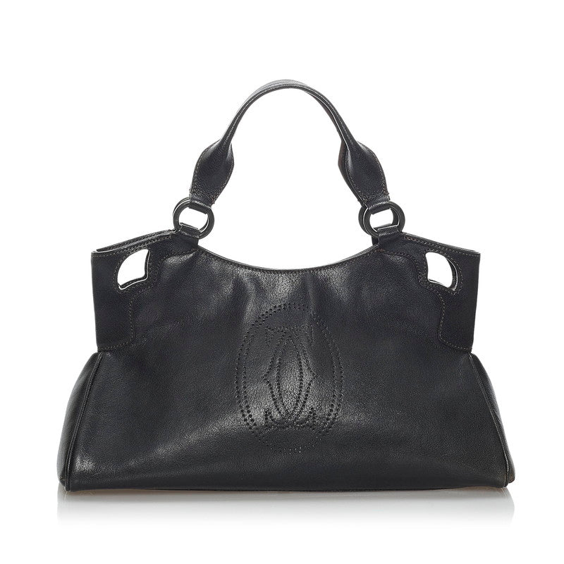 カルティエ マルチェロ ハンドバッグ ブラック レザー レディース CARTIER 【中古】