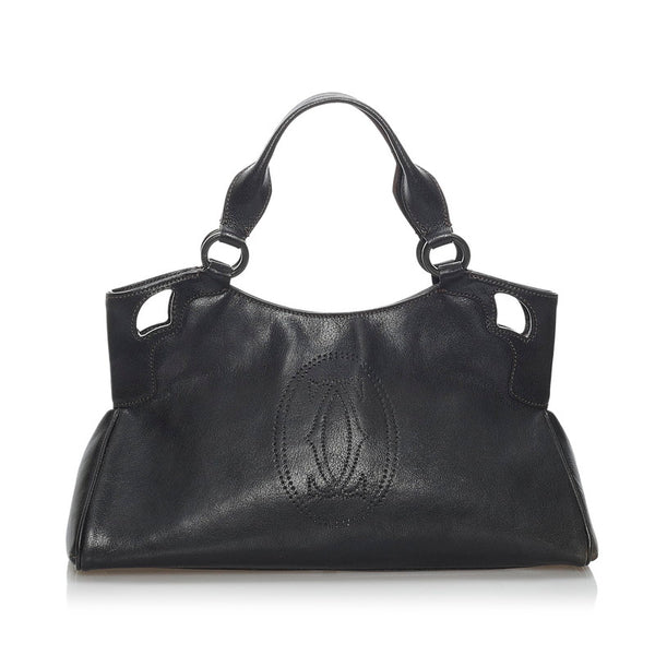 カルティエ マルチェロ ハンドバッグ ブラック レザー レディース CARTIER 【中古】