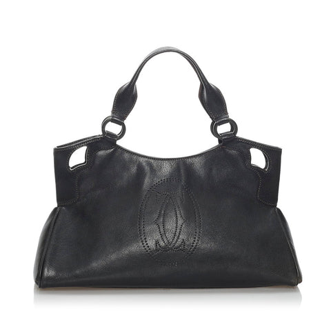 カルティエ マルチェロ ハンドバッグ ブラック レザー レディース CARTIER 【中古】