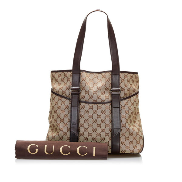 グッチ GGキャンバス トートバッグ ショルダーバッグ 145971 ベージュ ブラウン キャンバス レザー レディース GUCCI 【中古】