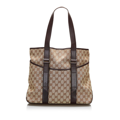 グッチ GGキャンバス トートバッグ ショルダーバッグ 145971 ベージュ ブラウン キャンバス レザー レディース GUCCI 【中古】